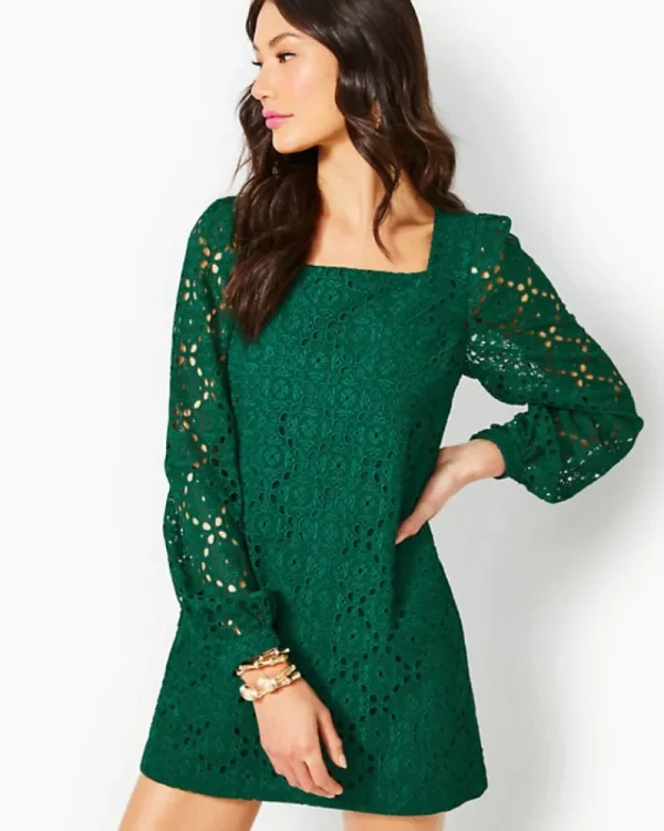 Rompers & Jumpsuits^Lilly Pulitzer Sarina Square Neck Romper Evergreen Oversized Diamond Leaf Eyelet