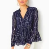 Tops^Lilly Pulitzer Sarita Silk Top True Navy Fish Clip Chiffon