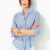 Tops^Lilly Pulitzer Sea View Button Down Top Coastal Blue Ltwt Oxford Stripe