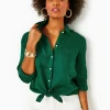 Tops^Lilly Pulitzer Sea View Linen Button Down Top Evergreen X Evergreen