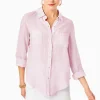 Tops^Lilly Pulitzer Sea View Linen Button Down Top Urchin Pink X Resort White