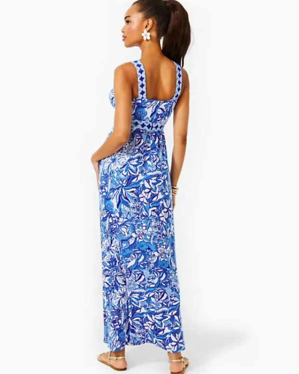 Dresses^Lilly Pulitzer Serena V-Neck Maxi Dress Blue Tang Flocking Fabulous Engineered Knit Dress