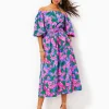 Dresses^Lilly Pulitzer Shawnlee Elbow Sleeve Off-The-Shoulder Cotton Midi Dress Cerise Pink Safari Sunset