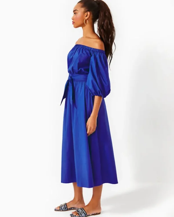 Dresses^Lilly Pulitzer Shawnlee Elbow Sleeve Off-The-Shoulder Cotton Midi Dress Alba Blue