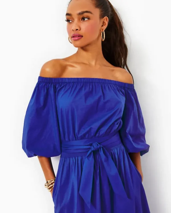Dresses^Lilly Pulitzer Shawnlee Elbow Sleeve Off-The-Shoulder Cotton Midi Dress Alba Blue