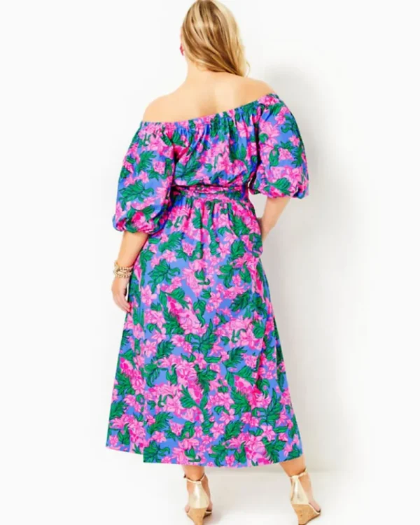 Dresses^Lilly Pulitzer Shawnlee Elbow Sleeve Off-The-Shoulder Cotton Midi Dress Cerise Pink Safari Sunset