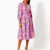 Dresses^Lilly Pulitzer Shiela 3/4 Sleeve Cotton Midi Wrap Dress Sand Bar Tropical With A Twist