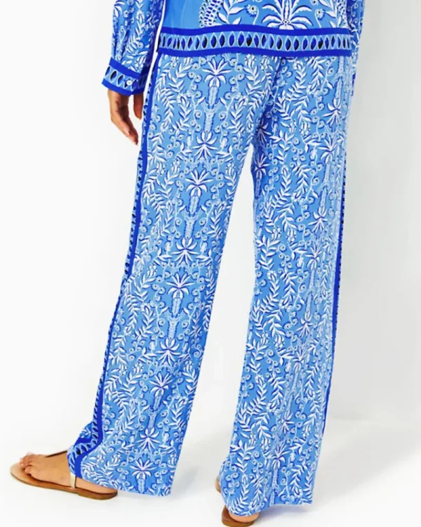 Bottoms^Lilly Pulitzer 33" Solay Silk Palazzo Pant Abaco Blue Have It Both Rays Engineered Pant