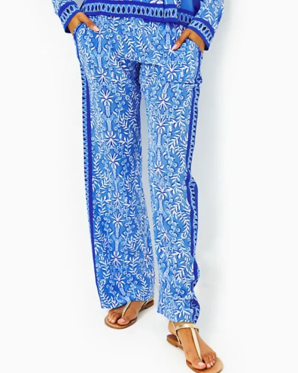 Bottoms^Lilly Pulitzer 33" Solay Silk Palazzo Pant Abaco Blue Have It Both Rays Engineered Pant