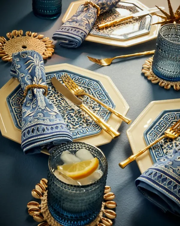 Tabletop^Lilly Pulitzer Square Bamboo Napkin Rings Gold Metal