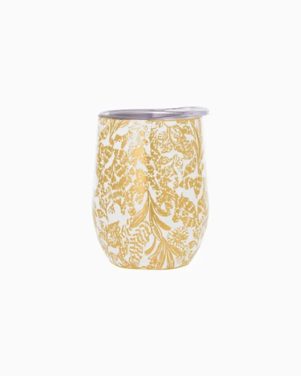 Tabletop^Lilly Pulitzer Stainless Steel Stemless Wine Tumbler Gold Metallic Calypso Coast