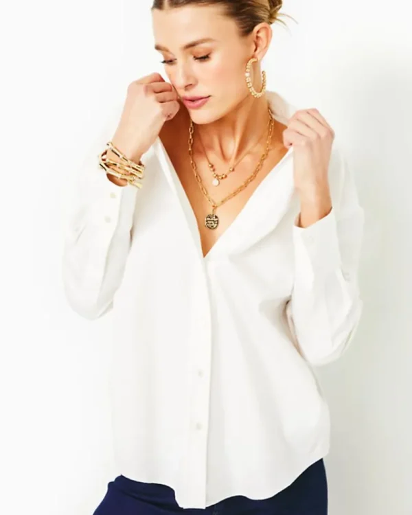 Tops^Lilly Pulitzer Stevey Relaxed Button Down Stretch Shirt Resort White