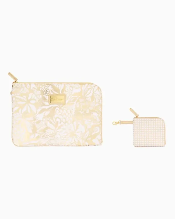 Phone & Tech^Lilly Pulitzer Tech Pouch Set Gold Metallic Safari Sangria