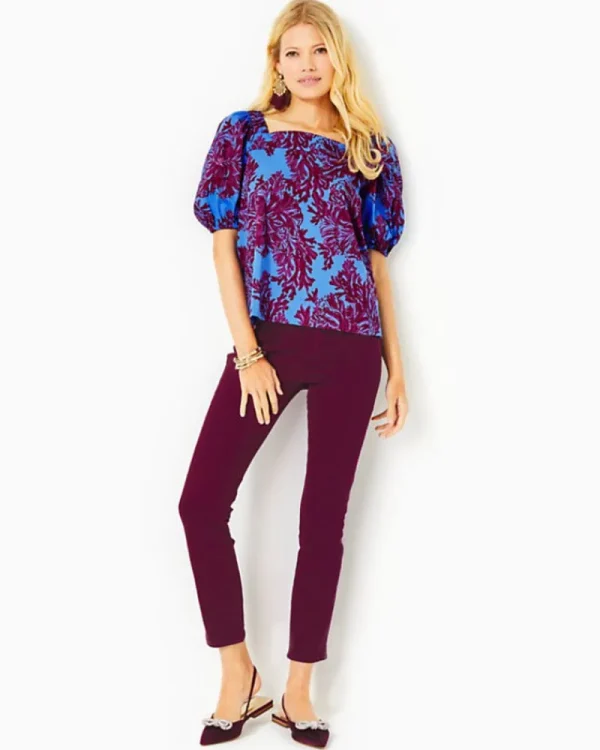 Tops^Lilly Pulitzer Torrey Short Sleeve Stretch Cotton Top Abaco Blue Feel Like A Shellebrity