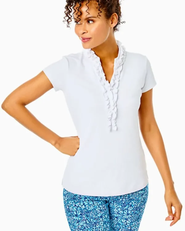 Activewear^Lilly Pulitzer Upf 50+ Luxletic Frida Ruffle Polo Top Resort White