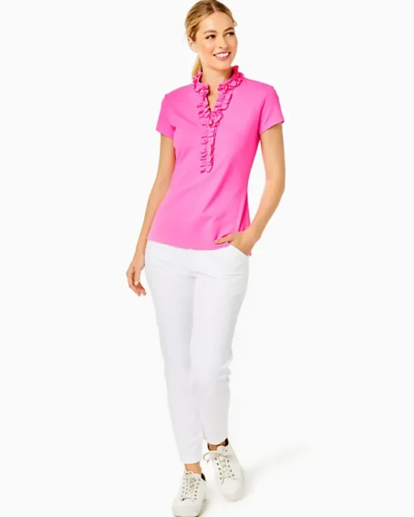 Activewear^Lilly Pulitzer Upf 50+ Luxletic Frida Ruffle Polo Top Pink Isle