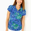 Activewear^Lilly Pulitzer Upf 50+ Luxletic Frida Scallop Polo Top Abaco Blue In Turtle Awe