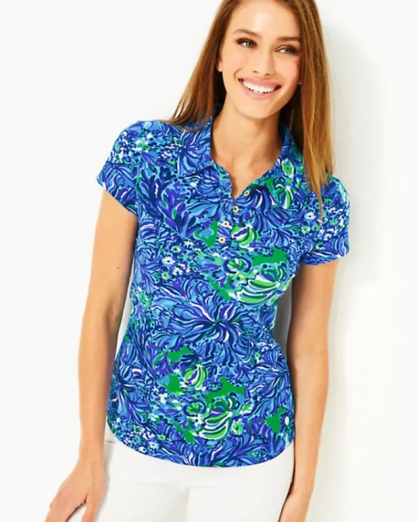 Activewear^Lilly Pulitzer Upf 50+ Luxletic Frida Scallop Polo Top Abaco Blue In Turtle Awe