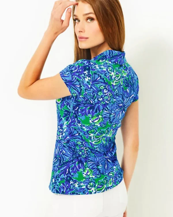 Activewear^Lilly Pulitzer Upf 50+ Luxletic Frida Scallop Polo Top Abaco Blue In Turtle Awe