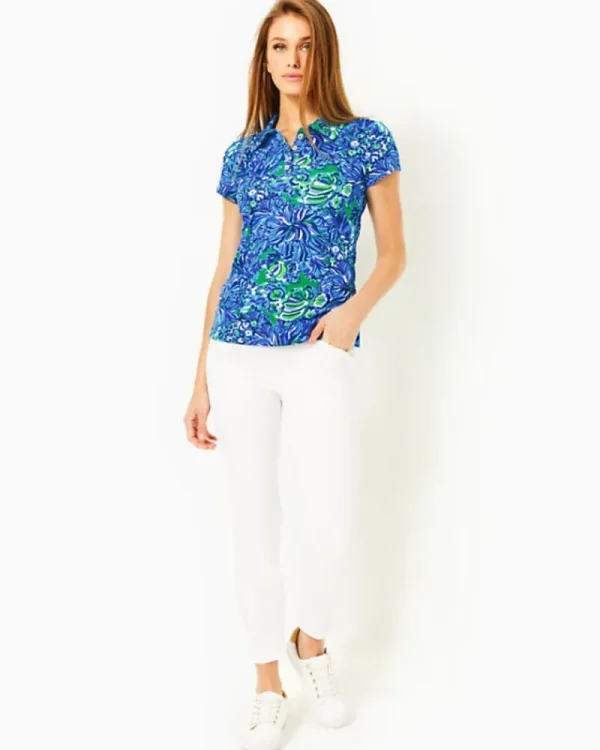 Activewear^Lilly Pulitzer Upf 50+ Luxletic Frida Scallop Polo Top Abaco Blue In Turtle Awe