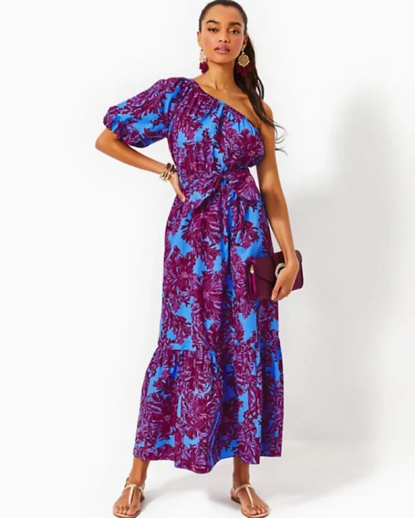 Dresses^Lilly Pulitzer Zelalynn One-Shoulder Cotton Maxi Dress Abaco Blue Feel Like A Shellebrity